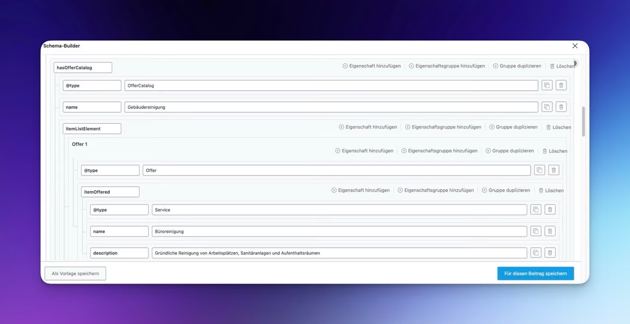 Der Schema-Builder in Rankmath Pro lässt individuelle Markups zu.