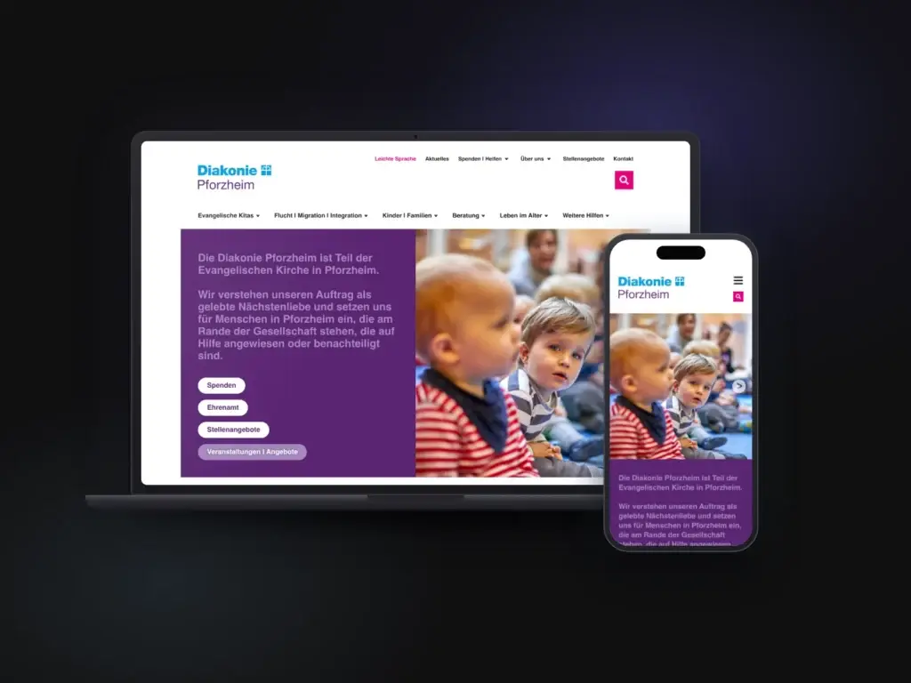 Website von Diakonie Pforzheim: Startseite auf Laptop und Smartphone