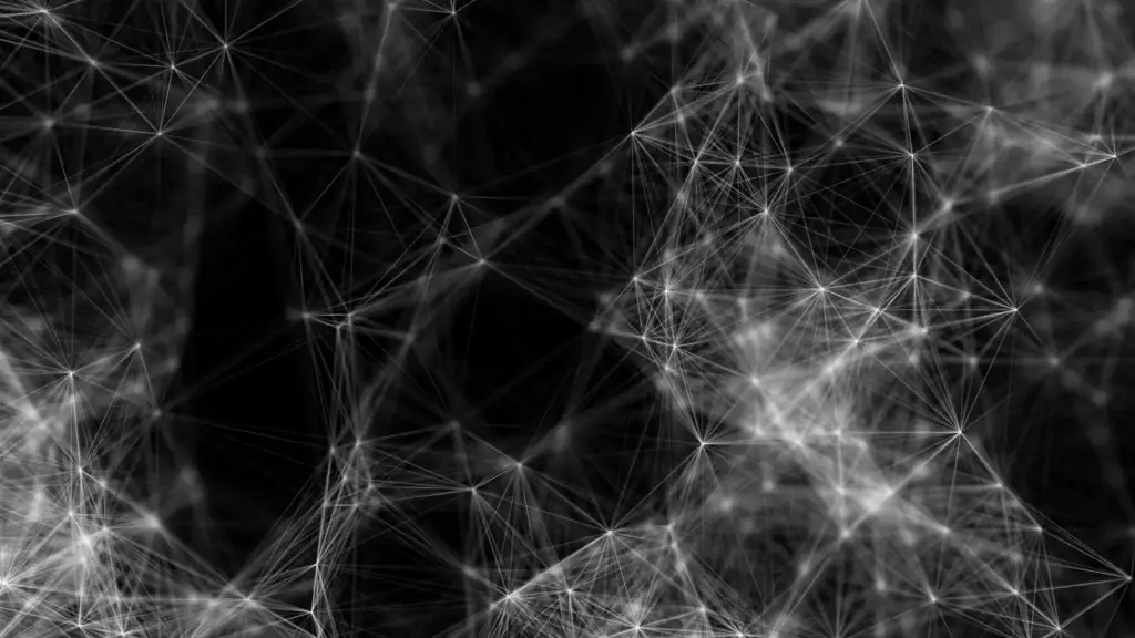 Graues Netzwerk aus Linien und Knotenpunkten auf schwarzem Grund