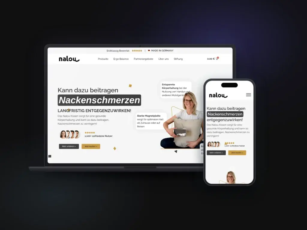 Website von Nalou: Seite Gesundheit auf Laptop und Smartphone