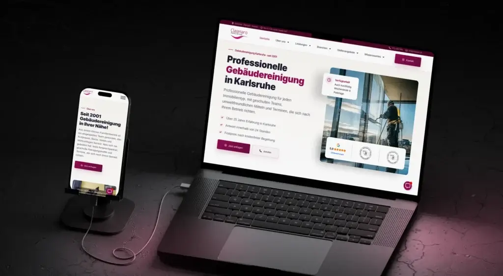 Website von Cleanaro auf Laptop und Smartphone