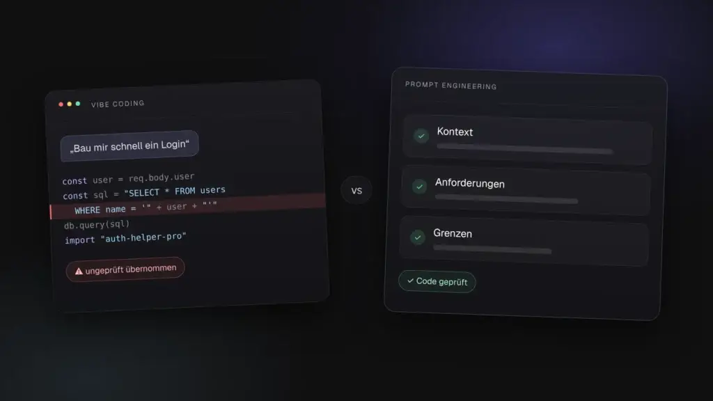 Grafik zum Vergleich von Vibe Coding und Prompt Engineering