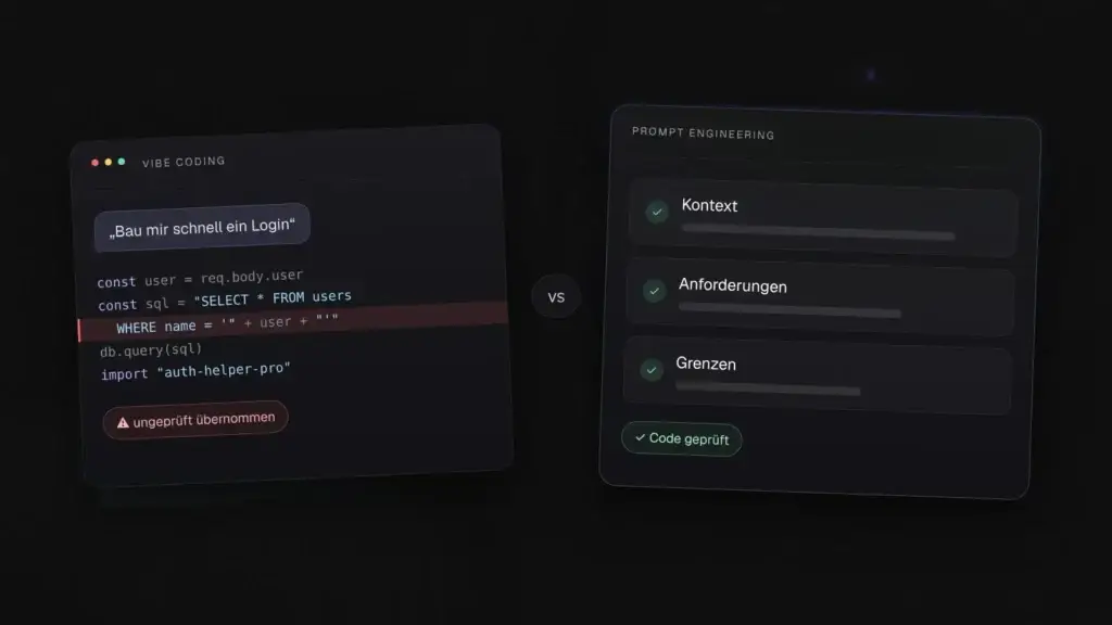 Grafik zum Vergleich von Vibe Coding und Prompt Engineering